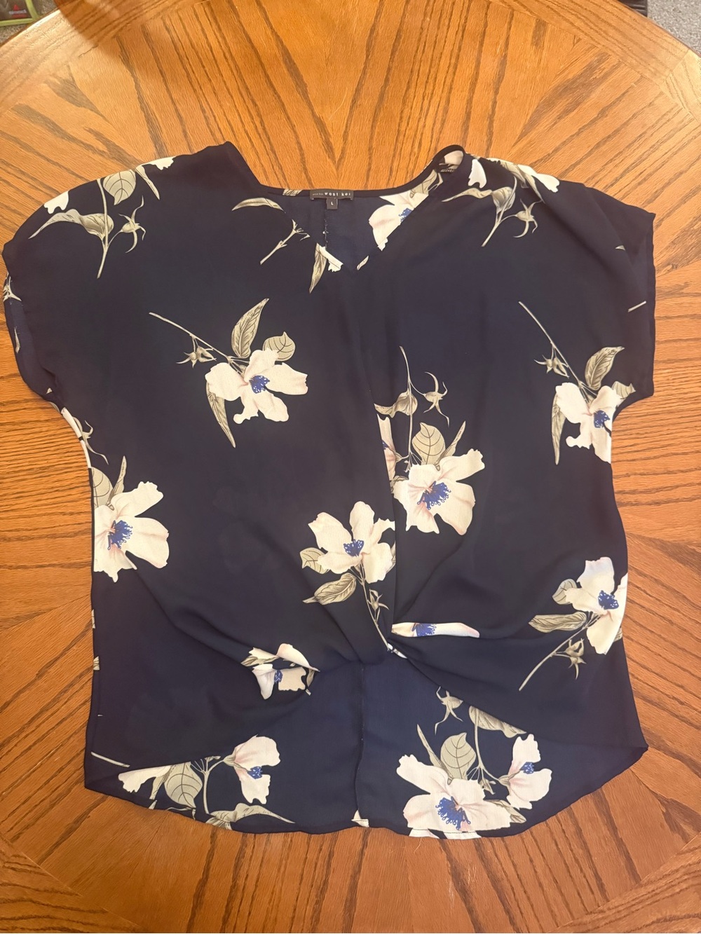 Floral Twist-Front Navy Women's Top
